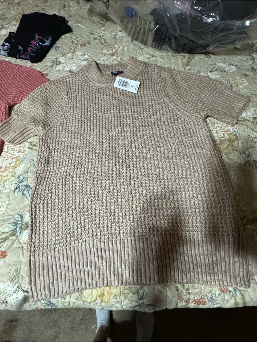 torrid Beige Taupe Chunky Knit Short-Sleeve Sweater